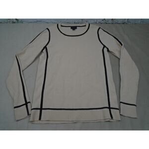 Womens J Crew 100% Italian Cashmere Sweater Crewneck Soft Striped Beige Medium